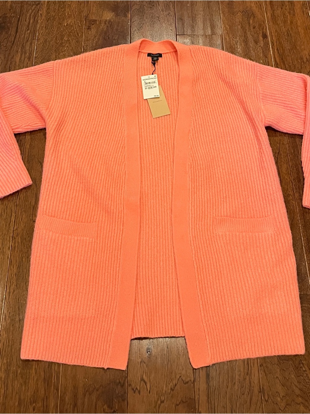 Halogen Open-Front Ribbed Long Cardigan Size S